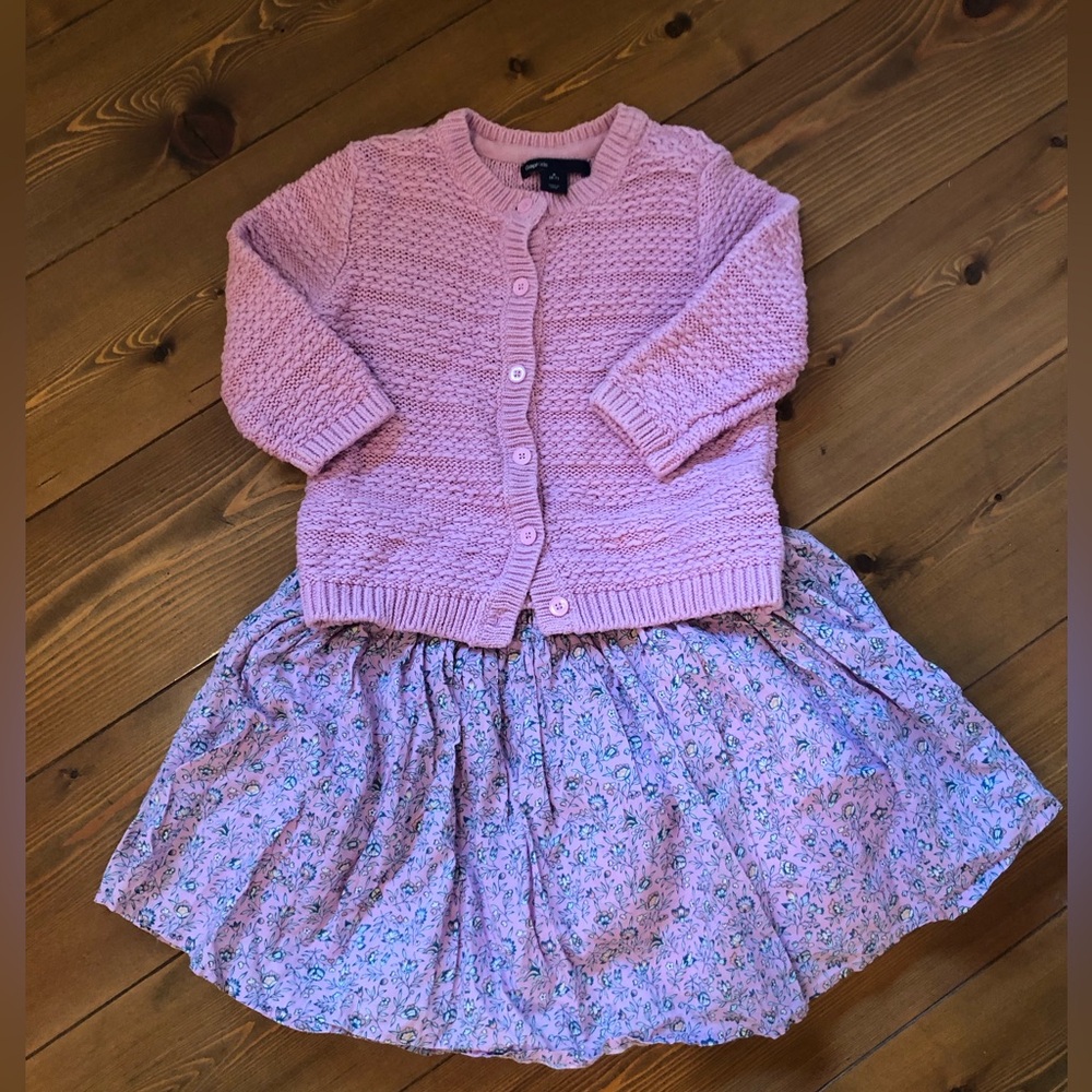 Gap Knit Sweater with Floral Skirt Lavender Pink Girls S  6-7